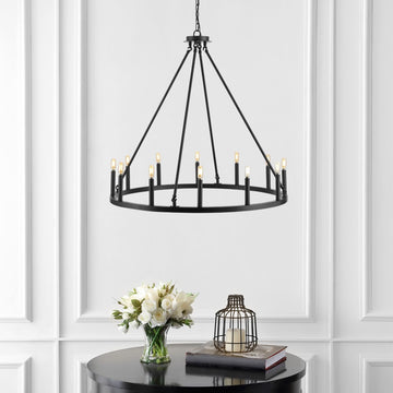 Oberto Ring Iron Rustic Farmhouse LED Chandelier - JONATHAN Y